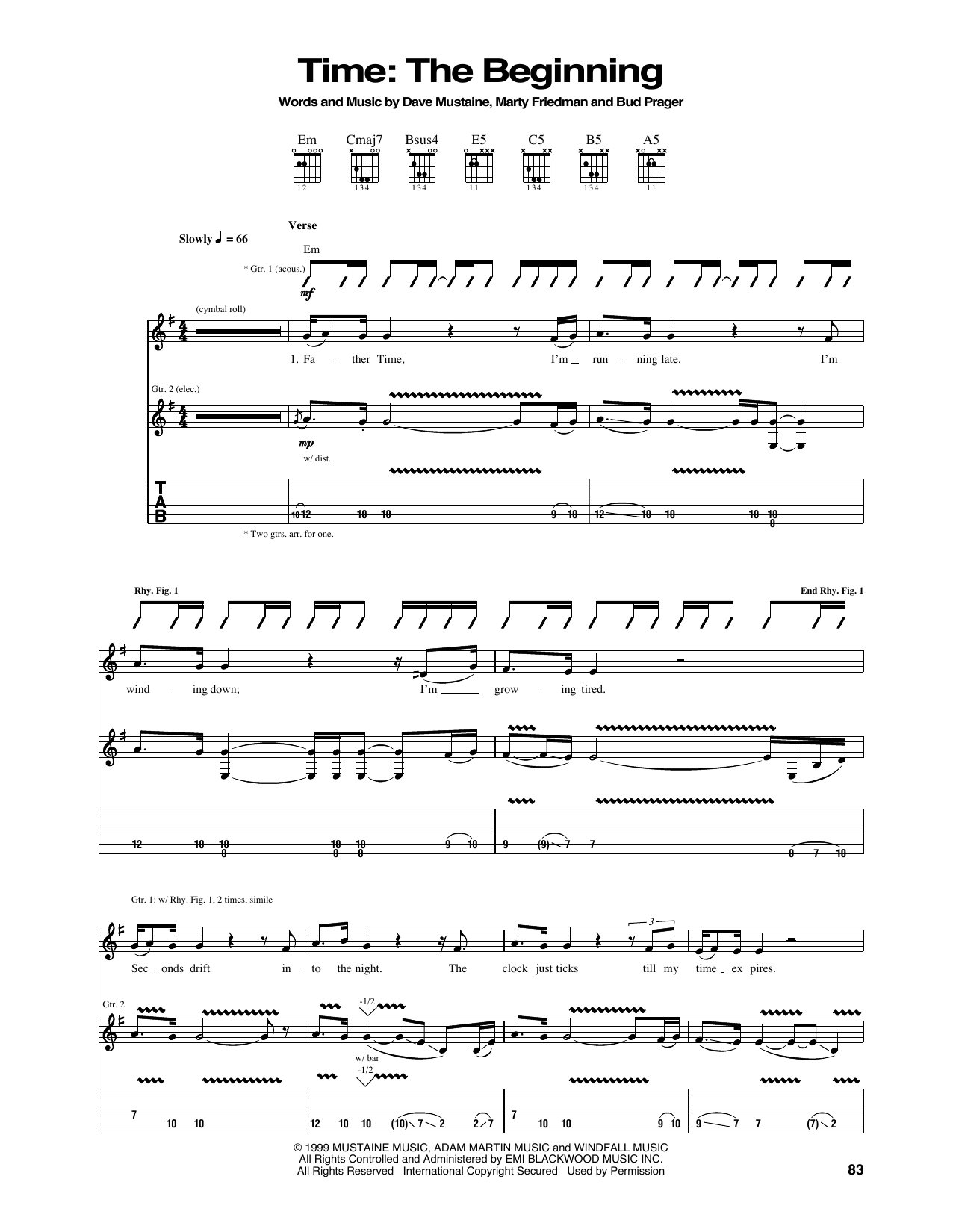Download Megadeth Time: The Beginning Sheet Music and learn how to play Guitar Tab PDF digital score in minutes