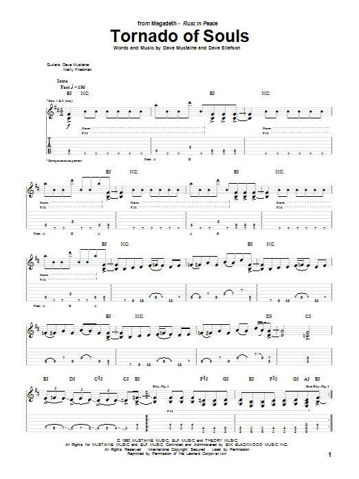 Download Megadeth Tornado Of Souls Sheet Music and learn how to play Bass Guitar Tab PDF digital score in minutes