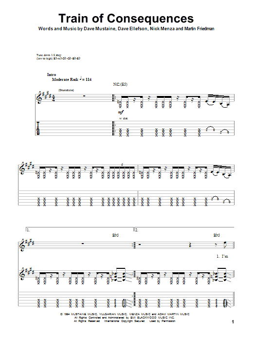 Download Megadeth Train Of Consequences Sheet Music and learn how to play Bass Guitar Tab PDF digital score in minutes