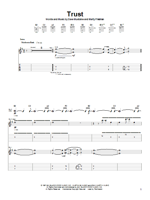 Download Megadeth Trust Sheet Music and learn how to play Guitar Tab PDF digital score in minutes
