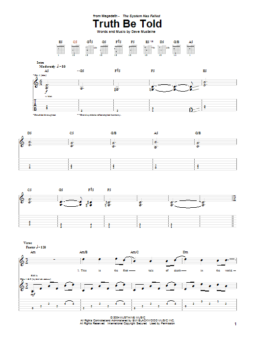 Download Megadeth Truth Be Told Sheet Music and learn how to play Guitar Tab PDF digital score in minutes