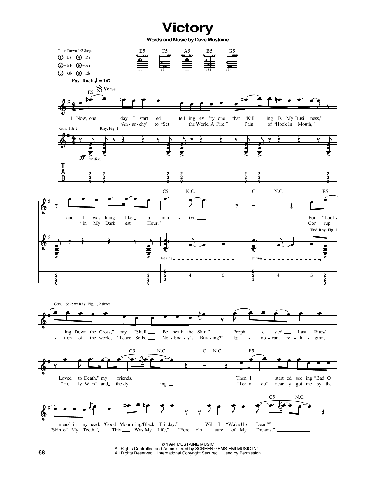Download Megadeth Victory Sheet Music and learn how to play Guitar Tab PDF digital score in minutes