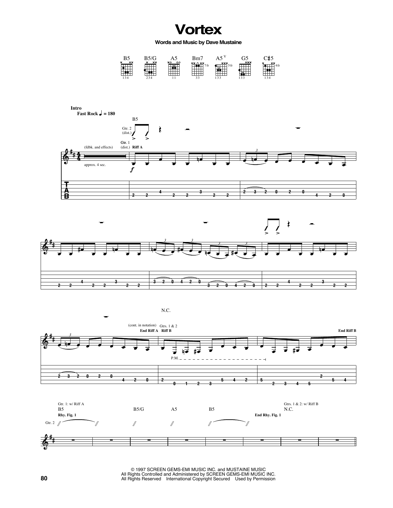 Download Megadeth Vortex Sheet Music and learn how to play Guitar Tab PDF digital score in minutes