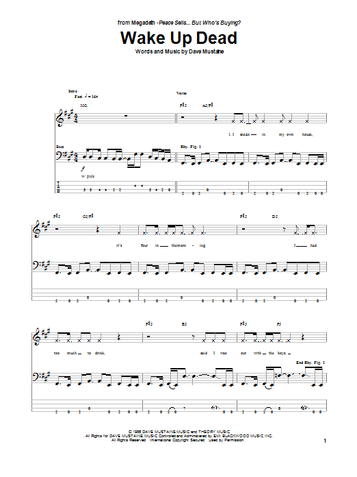Download Megadeth Wake Up Dead Sheet Music and learn how to play Bass Guitar Tab PDF digital score in minutes