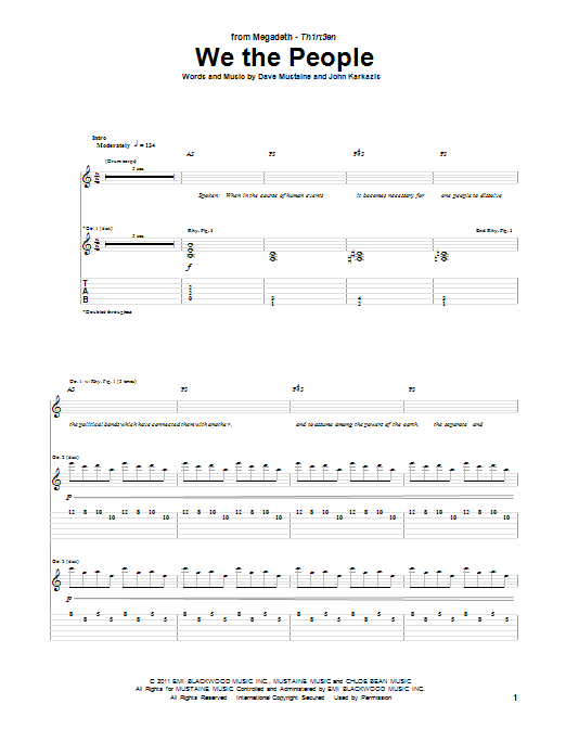 Download Megadeth We The People Sheet Music and learn how to play Guitar Tab PDF digital score in minutes