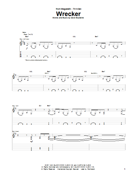 Download Megadeth Wrecker Sheet Music and learn how to play Guitar Tab PDF digital score in minutes