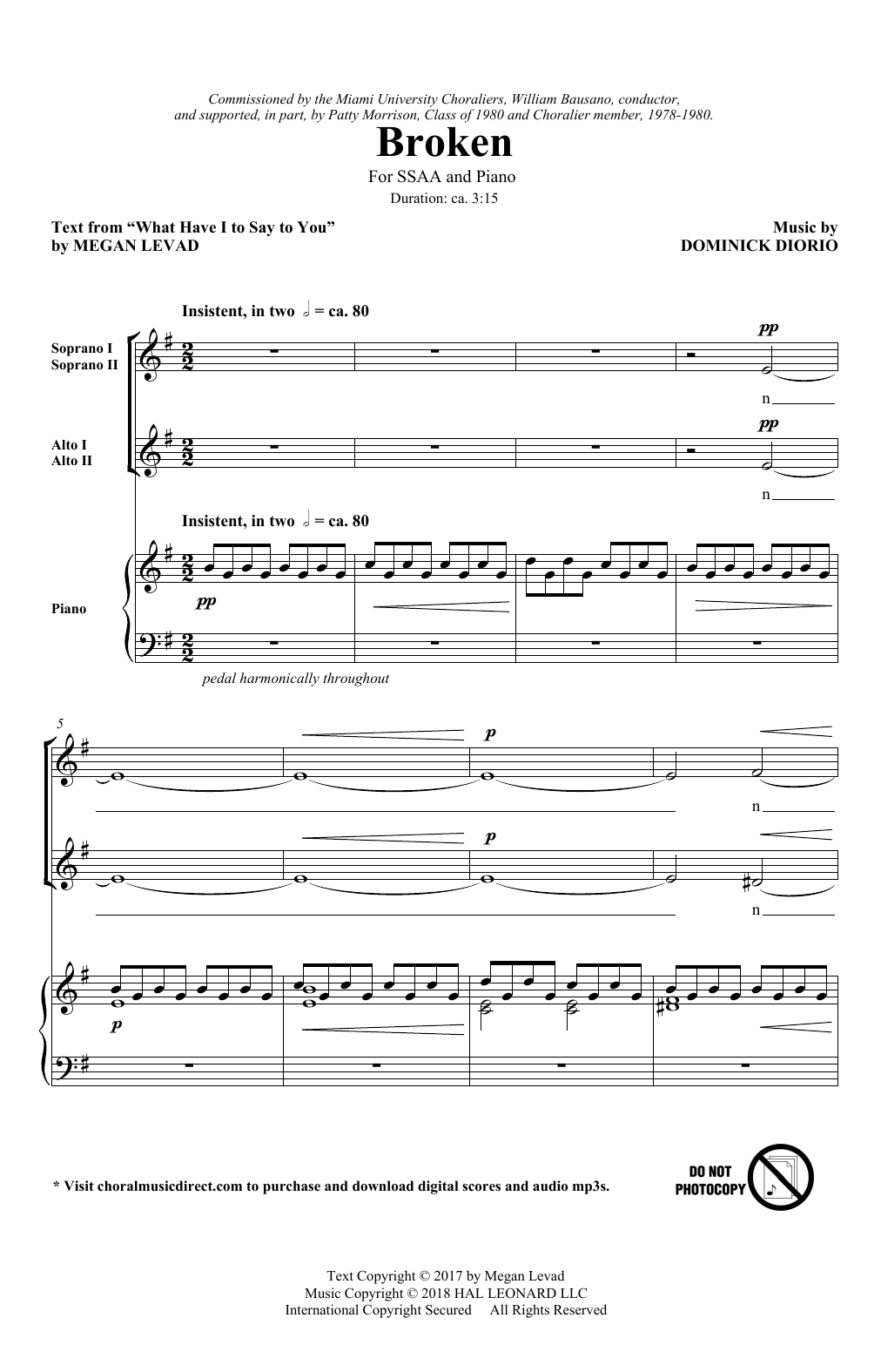 Download Megan Levad & Dominick DiOrio Broken Sheet Music and learn how to play SSA Choir PDF digital score in minutes