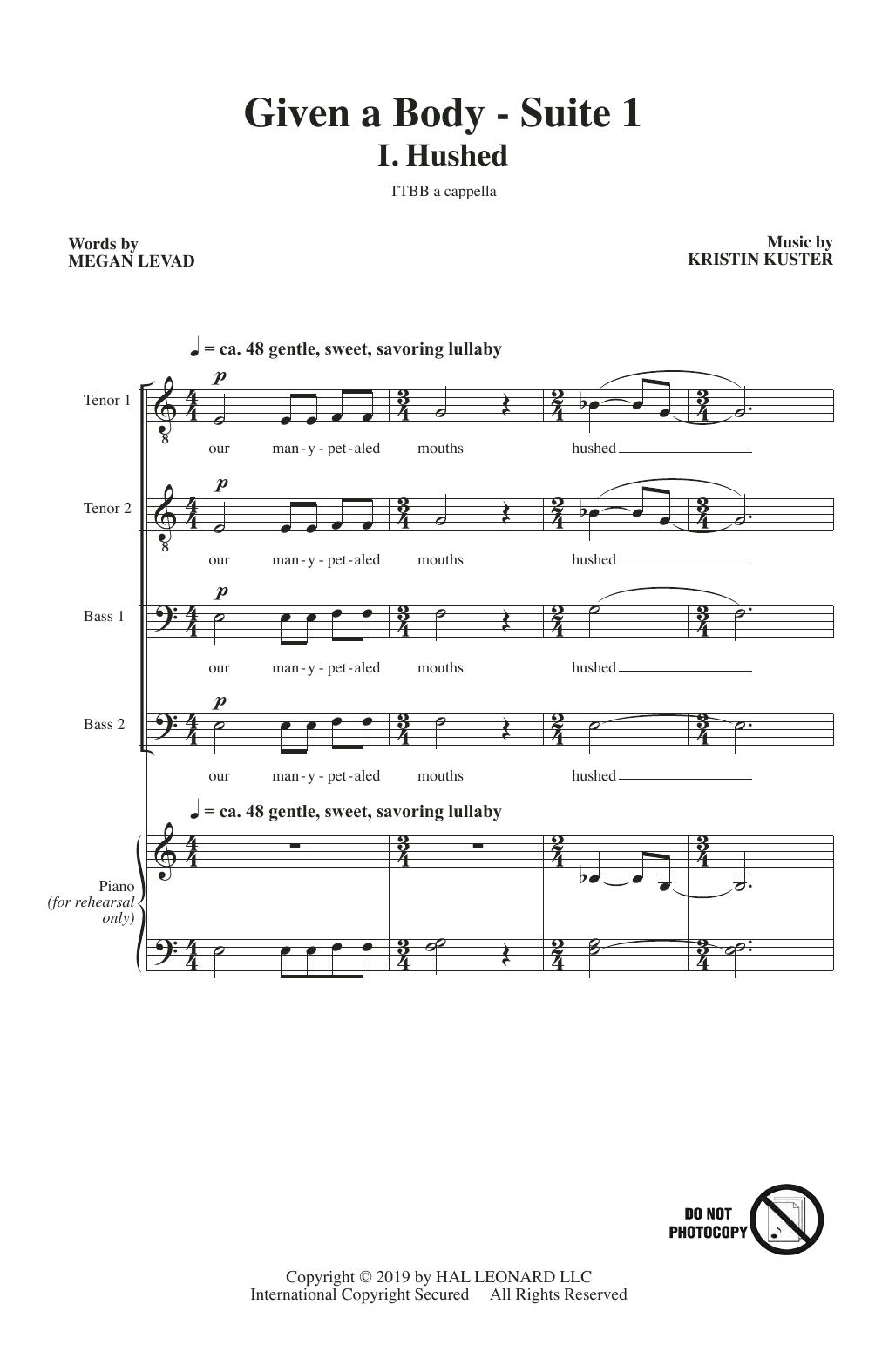 Download Megan Levad & Kristin Kuster Given A Body: Suite 1 Sheet Music and learn how to play TTBB Choir PDF digital score in minutes