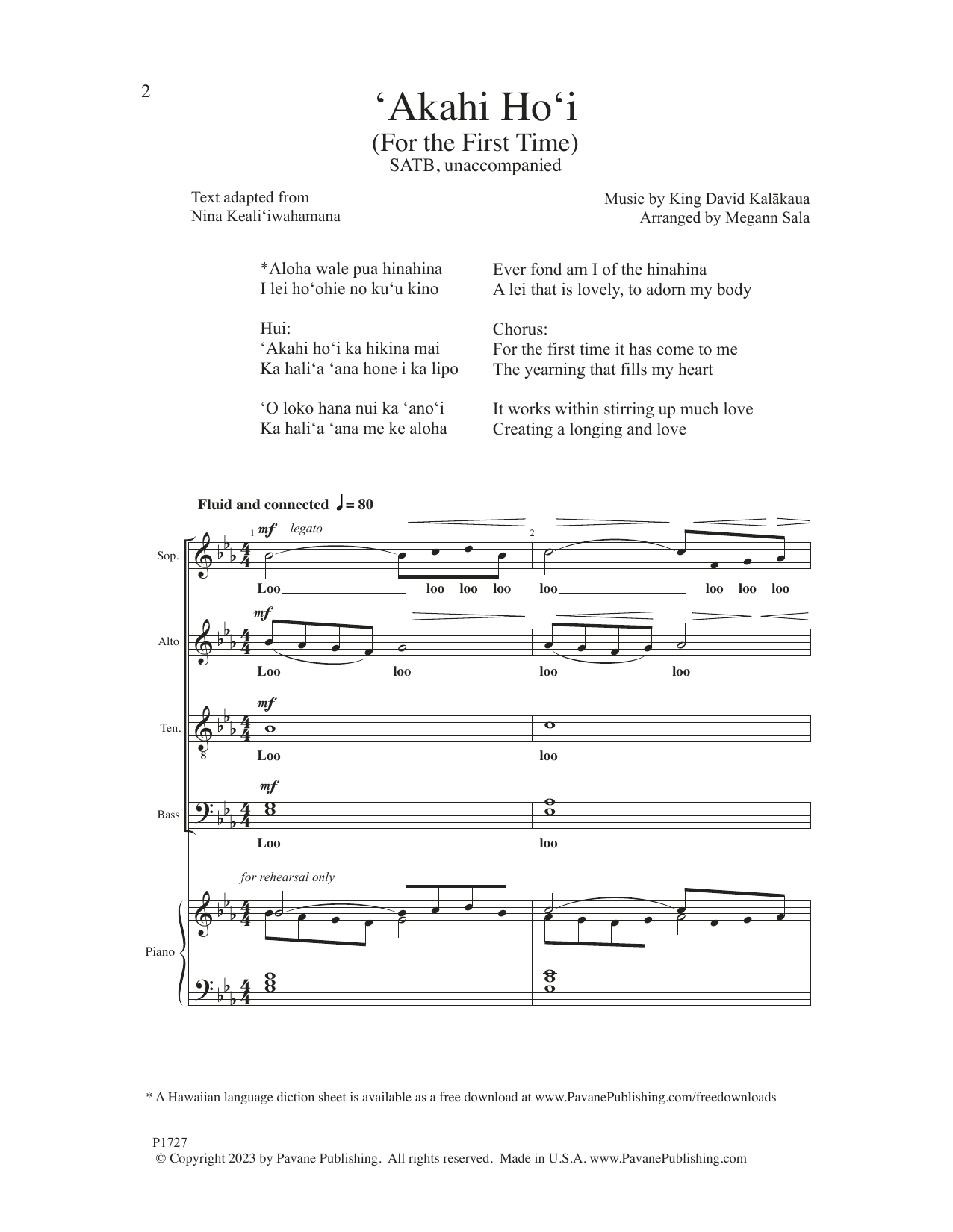 Download Megann Sala Akahi Ho'i (For The First Time) Sheet Music and learn how to play SATB Choir PDF digital score in minutes