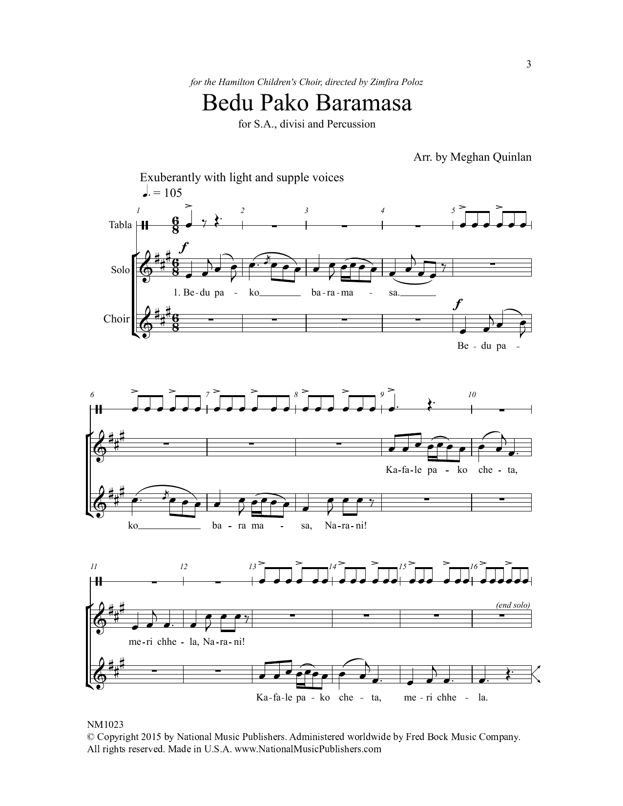 Download Meghan Quinlan Bedu Pako Baramasa Sheet Music and learn how to play 2-Part Choir PDF digital score in minutes
