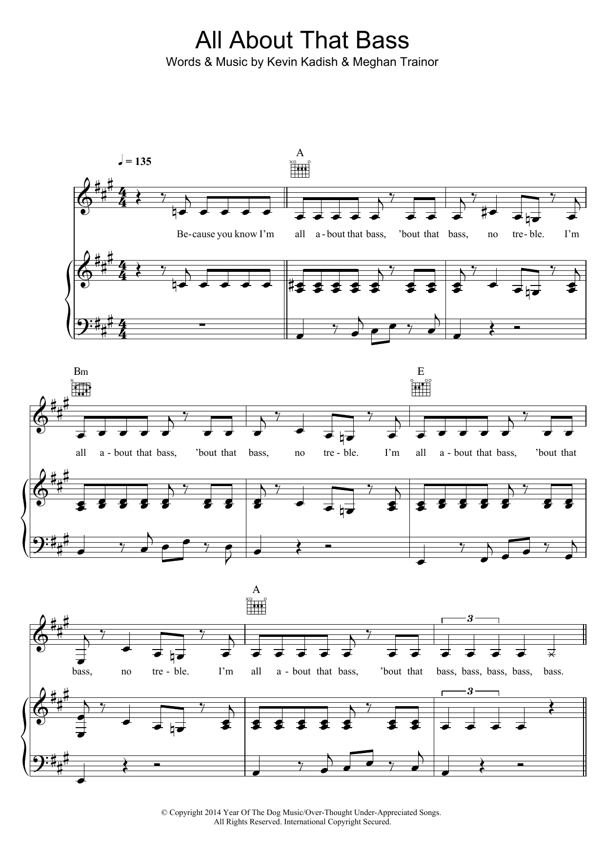 Download Meghan Trainor All About That Bass Sheet Music and learn how to play Piano (Big Notes) PDF digital score in minutes
