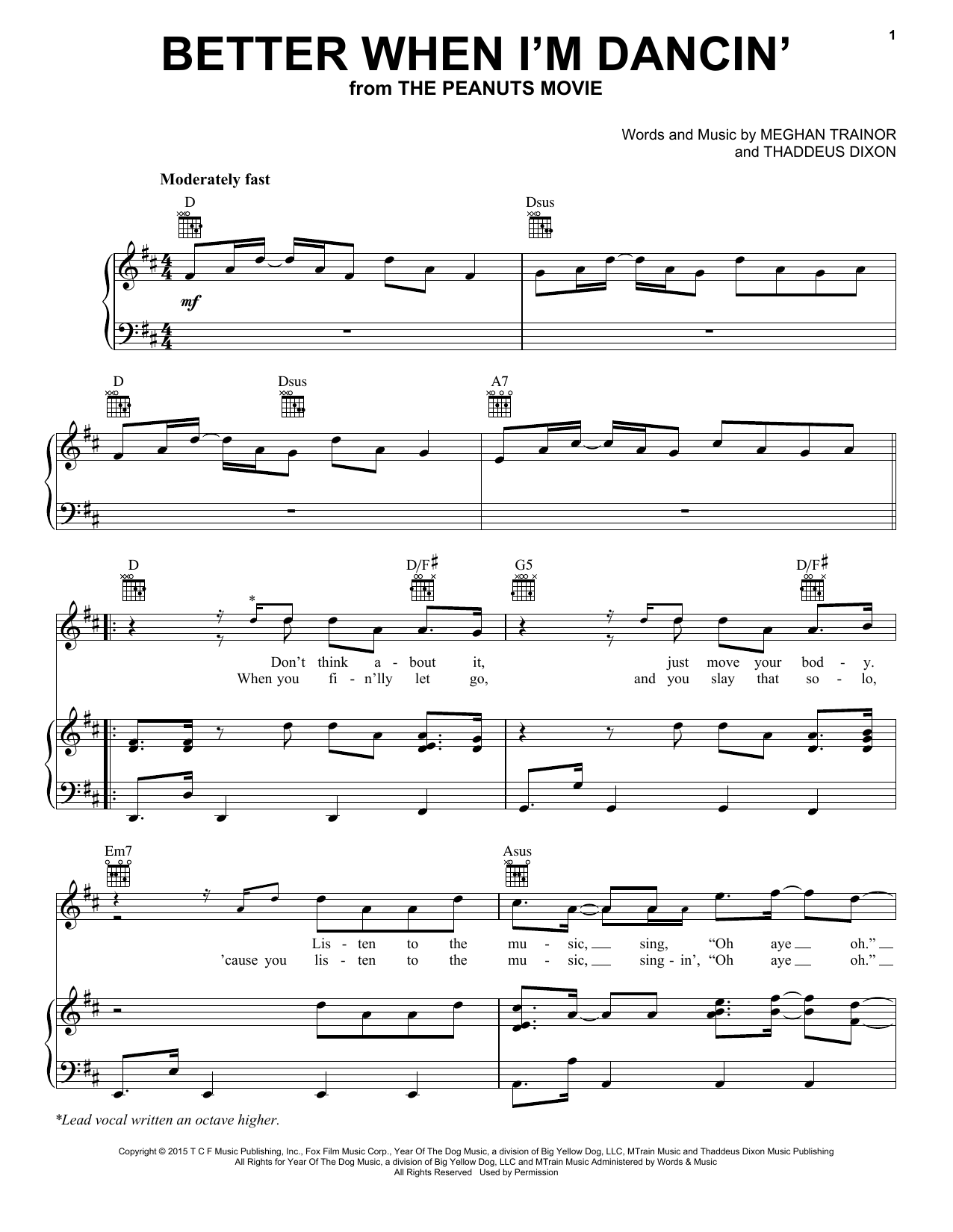 Download Meghan Trainor Better When I'm Dancin' Sheet Music and learn how to play Piano, Vocal & Guitar (Right-Hand Melody) PDF digital score in minutes