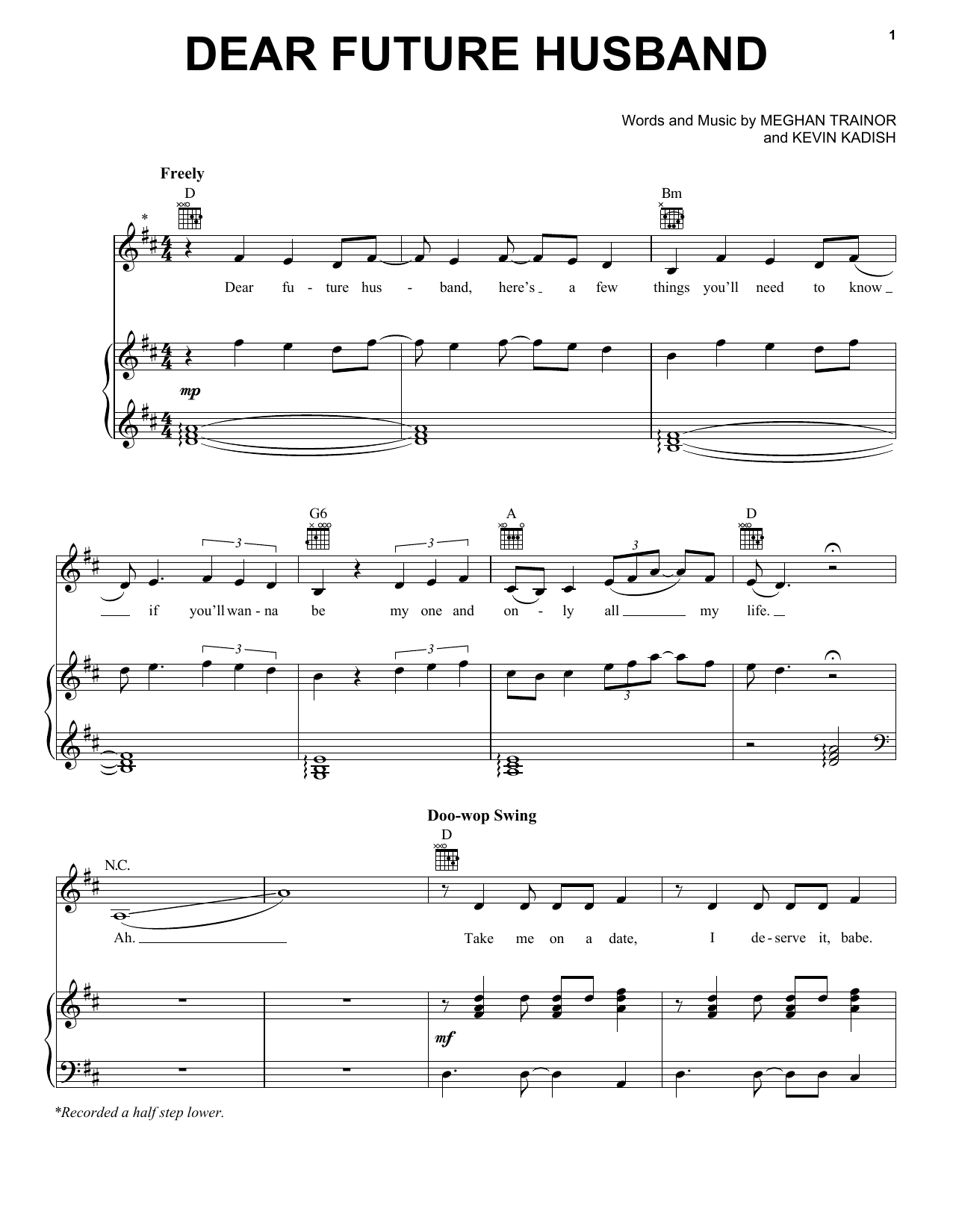 Download Meghan Trainor Dear Future Husband Sheet Music and learn how to play Piano, Vocal & Guitar (Right-Hand Melody) PDF digital score in minutes