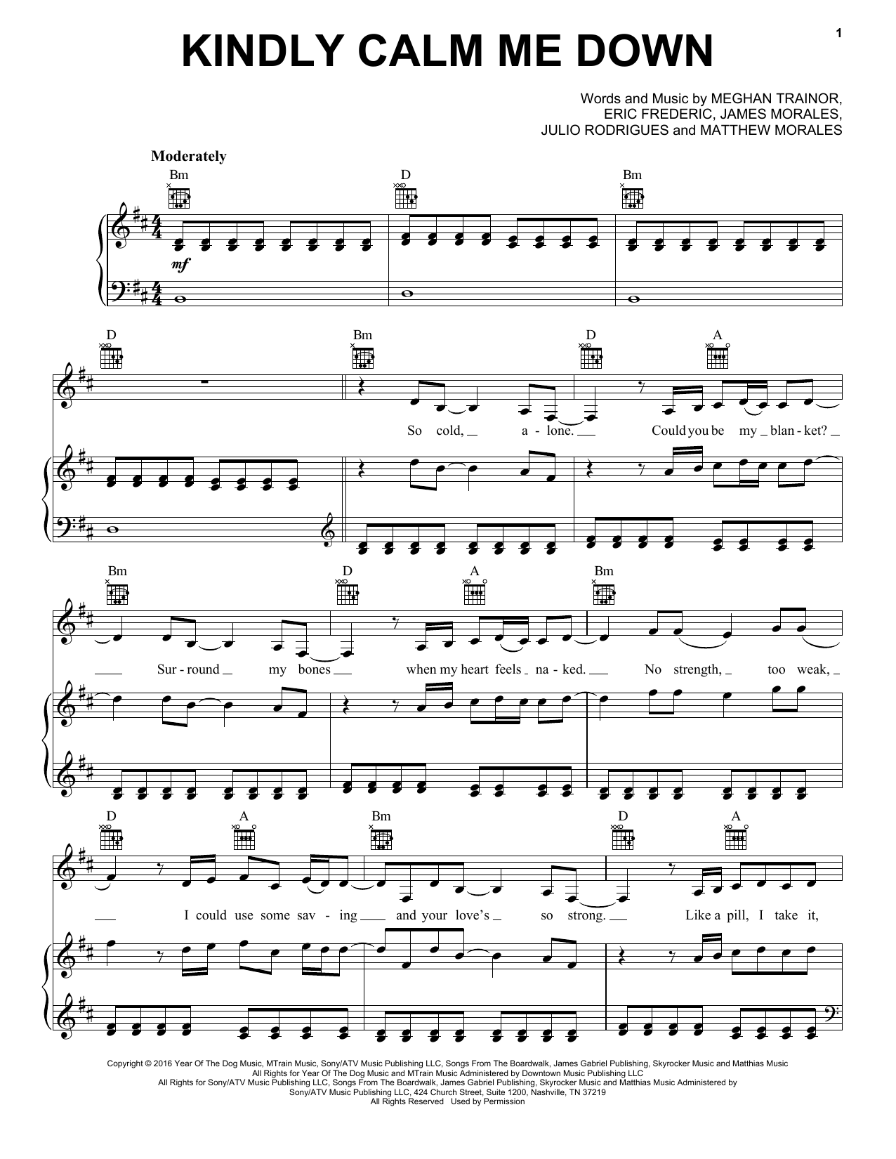 Download Meghan Trainor Kindly Calm Me Down Sheet Music and learn how to play Piano, Vocal & Guitar Chords (Right-Hand Melody) PDF digital score in minutes