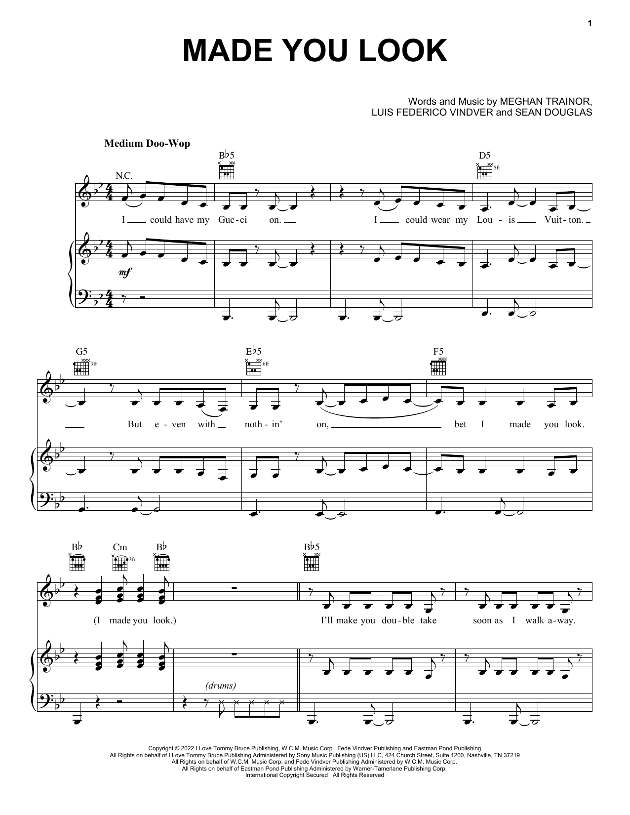 Download Meghan Trainor Made You Look Sheet Music and learn how to play Easy Piano PDF digital score in minutes