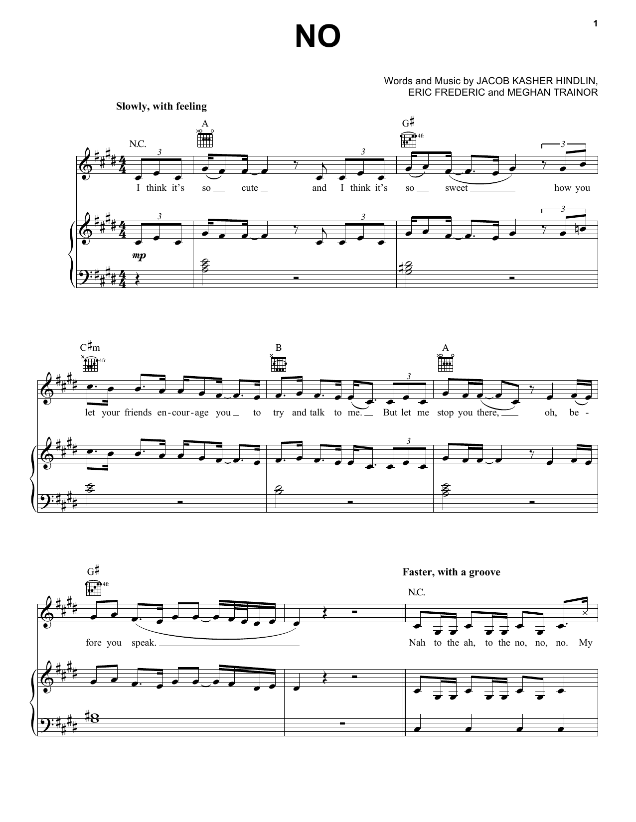 Download Meghan Trainor No Sheet Music and learn how to play Piano, Vocal & Guitar (Right-Hand Melody) PDF digital score in minutes