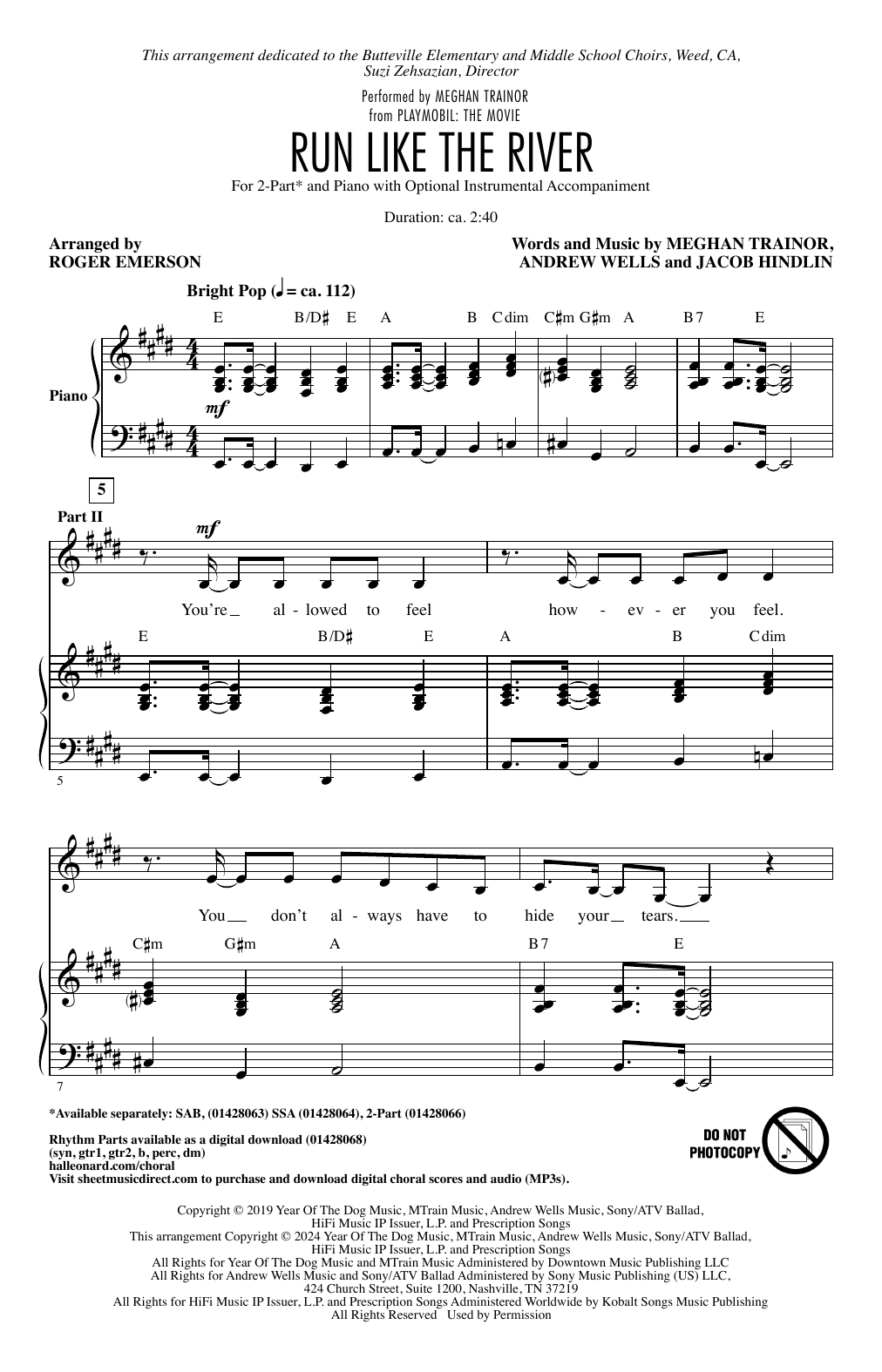 Download Meghan Trainor Run Like The River (arr. Roger Emerson) Sheet Music and learn how to play 2-Part Choir PDF digital score in minutes