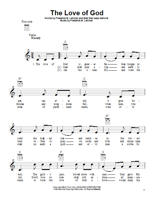 Download Meir Ben Isaac Nehorai The Love Of God Sheet Music and learn how to play Ukulele PDF digital score in minutes