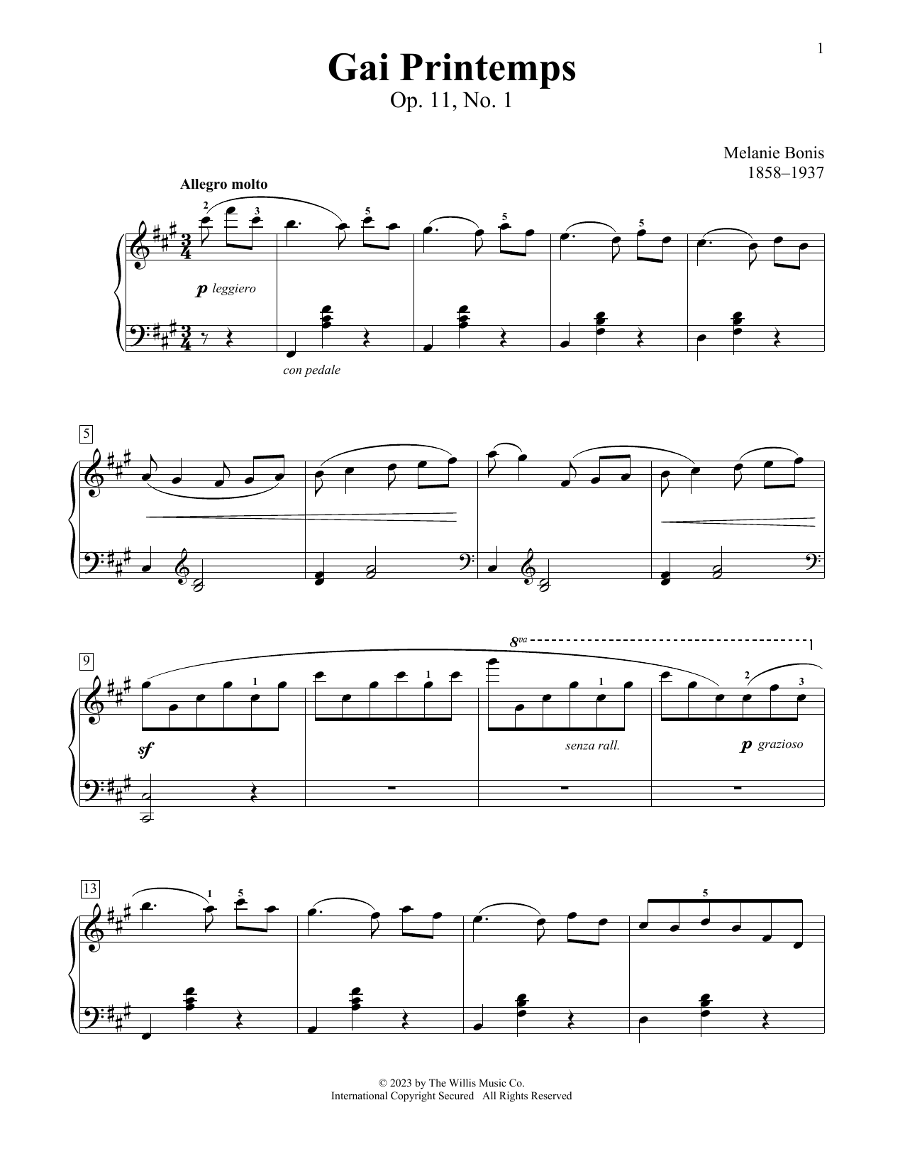 Download Mel Bonis Gai Printemps, Op. 11, No. 1 Sheet Music and learn how to play Educational Piano PDF digital score in minutes