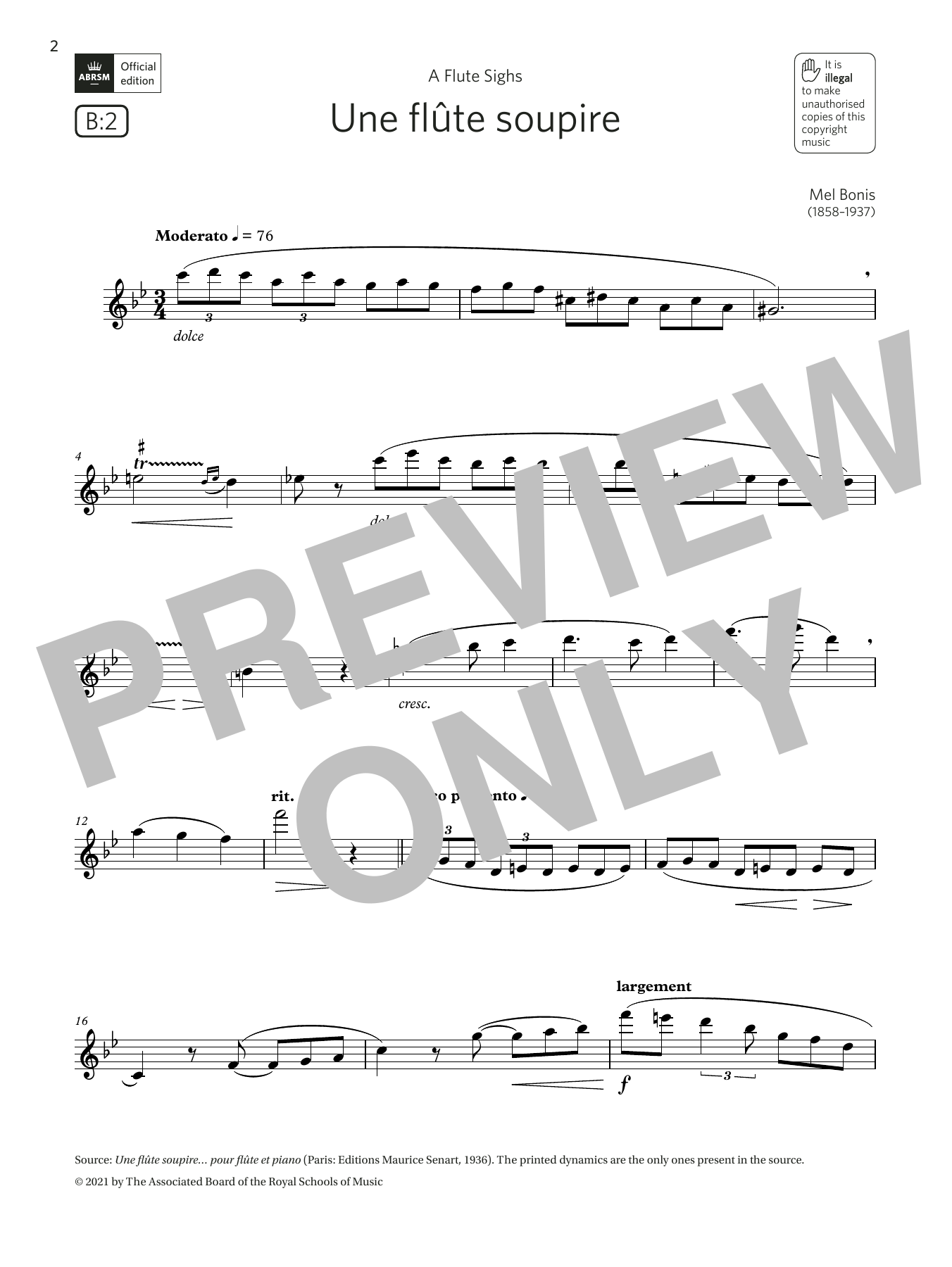 Download Mel Bonis Une flûte soupire (Grade 6 List B2 from the ABRSM Flute syllabus from 2022) Sheet Music and learn how to play Flute Solo PDF digital score in minutes