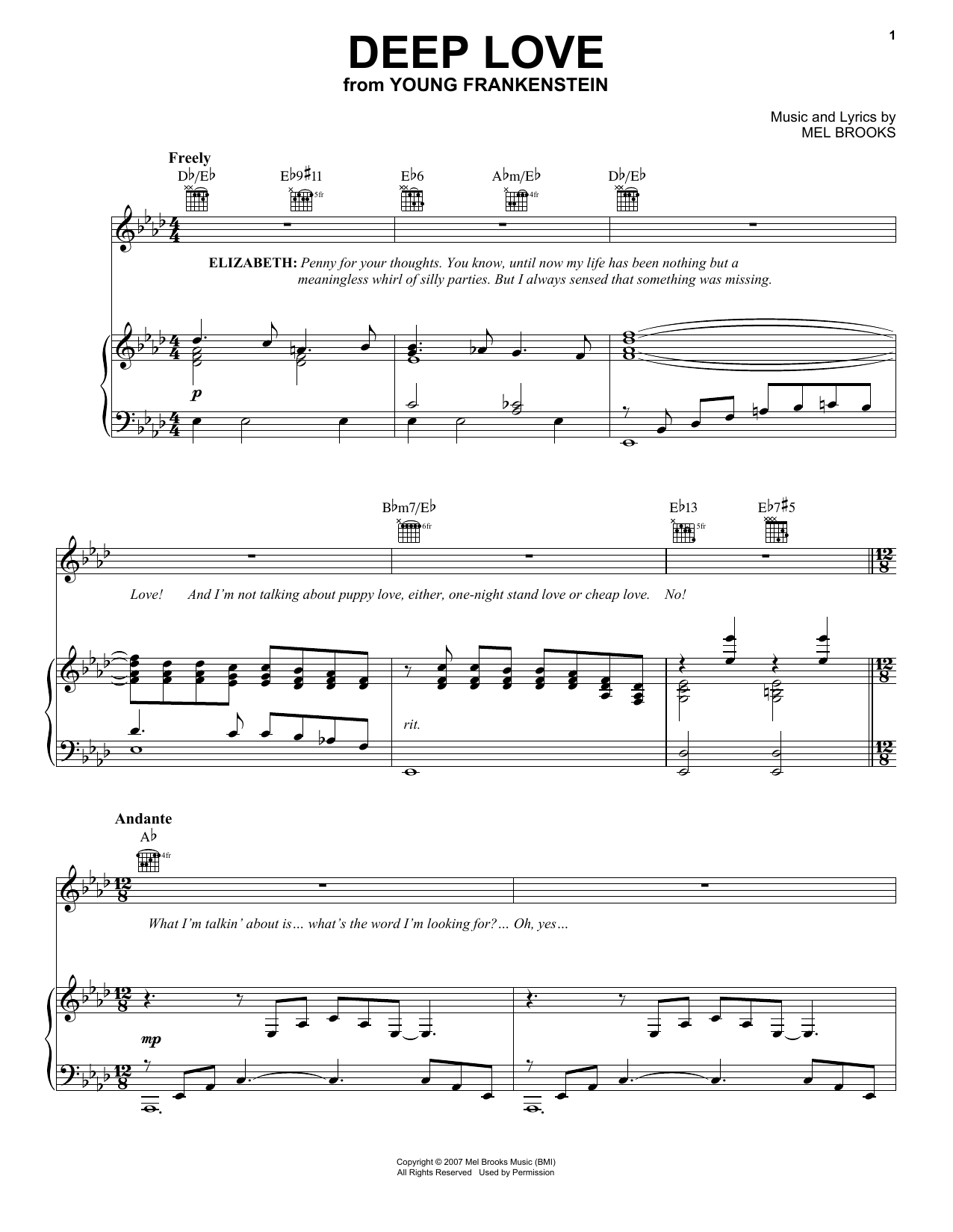 Download Mel Brooks Deep Love Sheet Music and learn how to play Melody Line, Lyrics & Chords PDF digital score in minutes