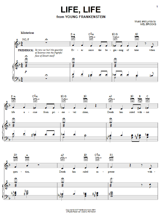 Download Mel Brooks Life, Life Sheet Music and learn how to play Piano, Vocal & Guitar (Right-Hand Melody) PDF digital score in minutes