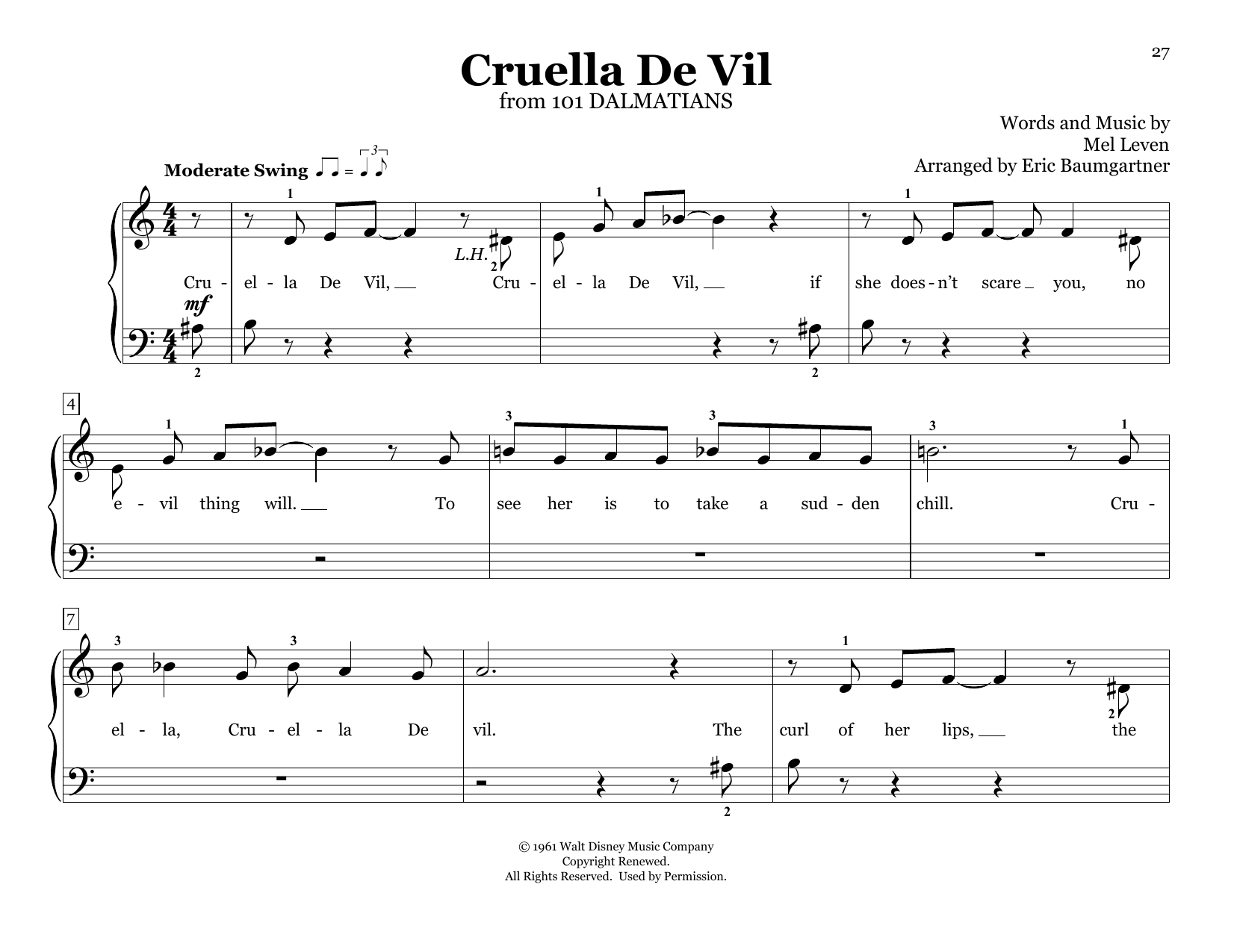 Download Mel Leven Cruella De Vil (from 101 Dalmations) (arr. Eric Baumgartner) Sheet Music and learn how to play Piano Duet PDF digital score in minutes