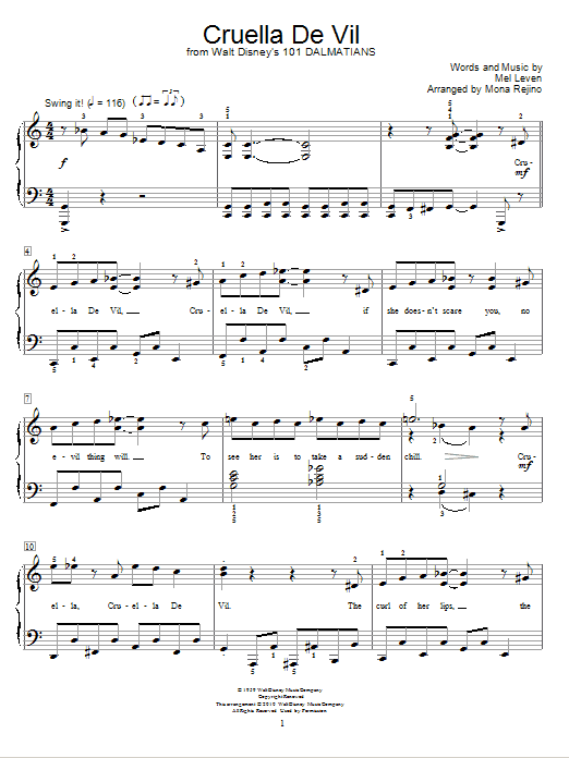 Download Mona Rejino Cruella De Vil Sheet Music and learn how to play Easy Piano PDF digital score in minutes