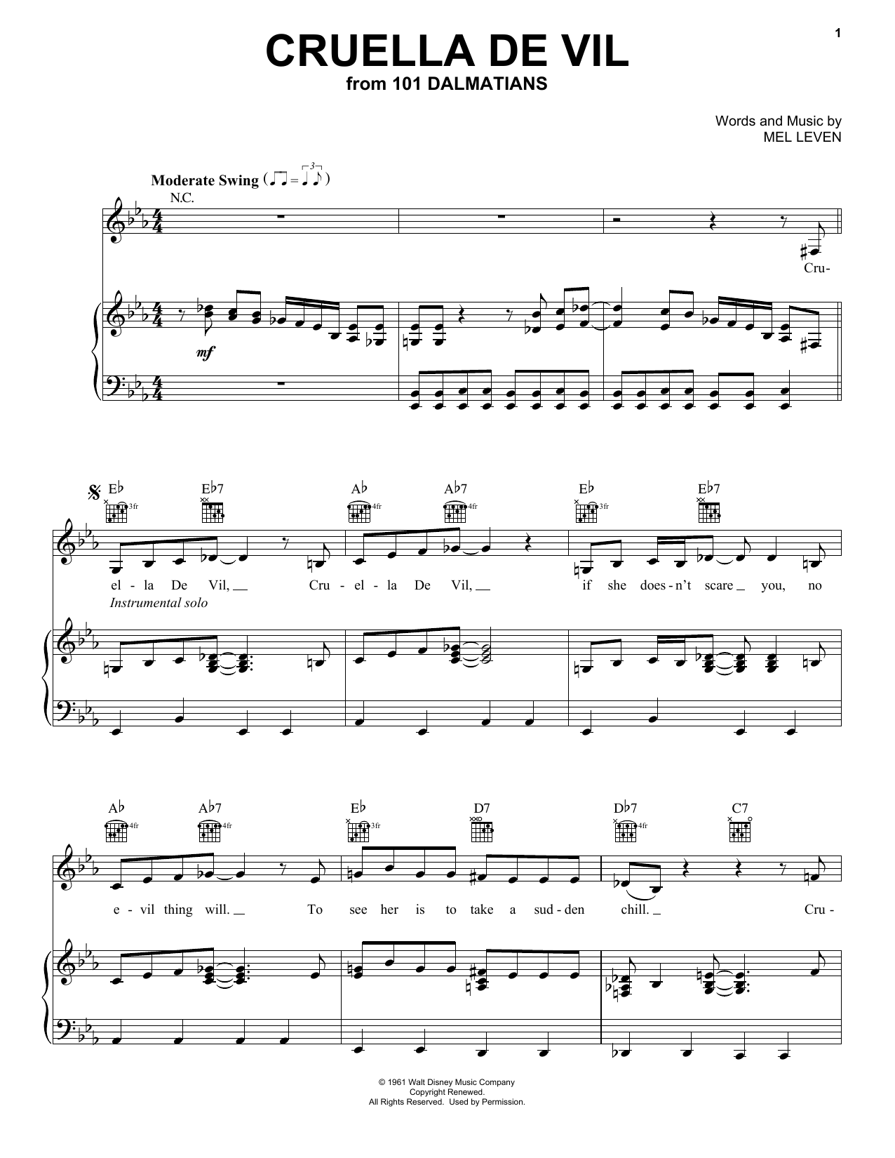 Download Mel Leven Cruella De Vil Sheet Music and learn how to play Cello PDF digital score in minutes