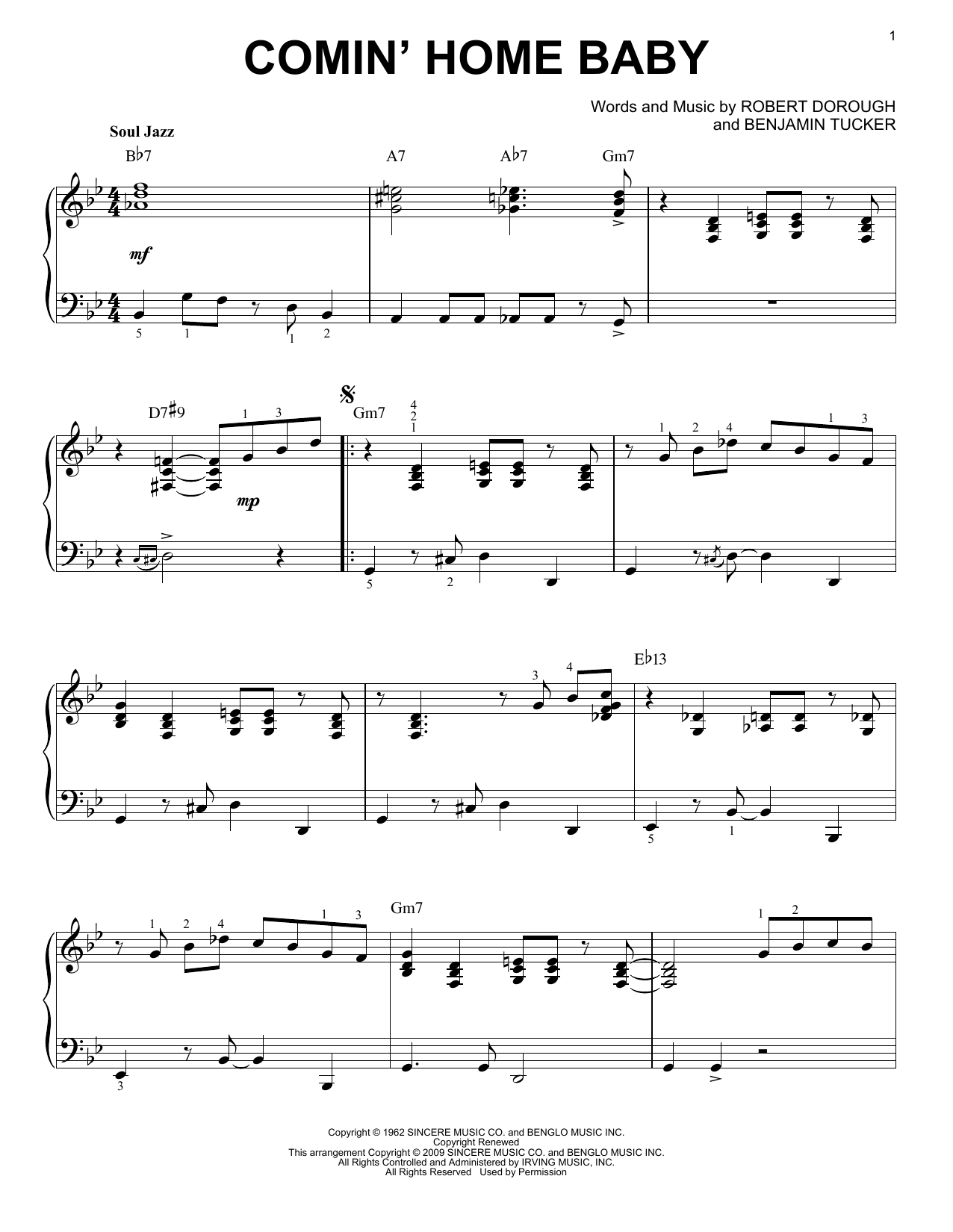 Download Mel Torme Comin' Home Baby Sheet Music and learn how to play Piano PDF digital score in minutes