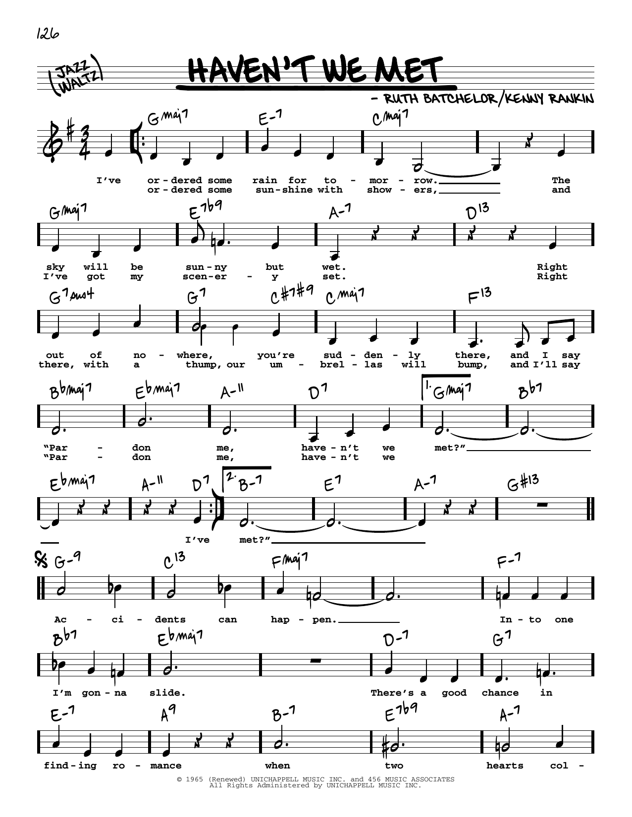 Download Mel Torme Haven't We Met (Low Voice) Sheet Music and learn how to play Real Book – Melody, Lyrics & Chords PDF digital score in minutes