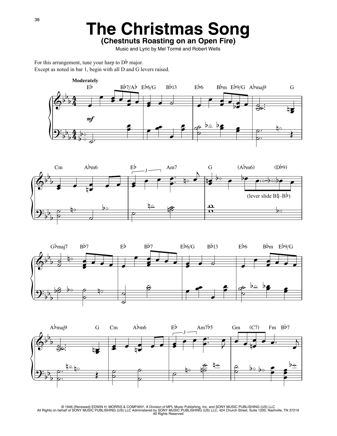 Download Mel Torme The Christmas Song (Chestnuts Roasting On An Open Fire) (arr. Maeve Gilchrist) Sheet Music and learn how to play Harp PDF digital score in minutes