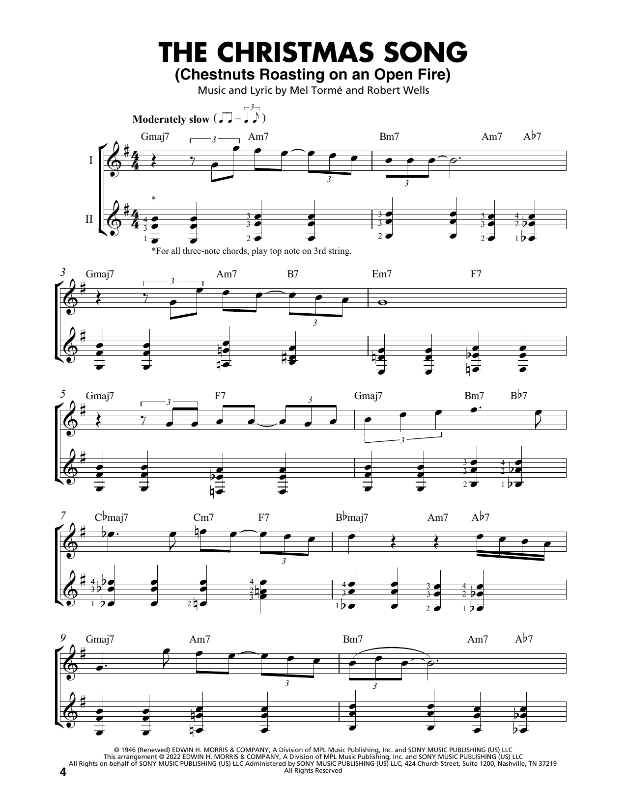 Download Mel Torme The Christmas Song (Chestnuts Roasting On An Open Fire) (arr. Mark Phillips) Sheet Music and learn how to play Easy Guitar Tab PDF digital score in minutes