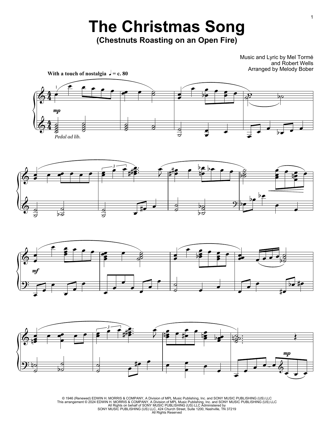 Download Mel Torme The Christmas Song (Chestnuts Roasting On An Open Fire) (arr. Melody Bober) Sheet Music and learn how to play Educational Piano PDF digital score in minutes