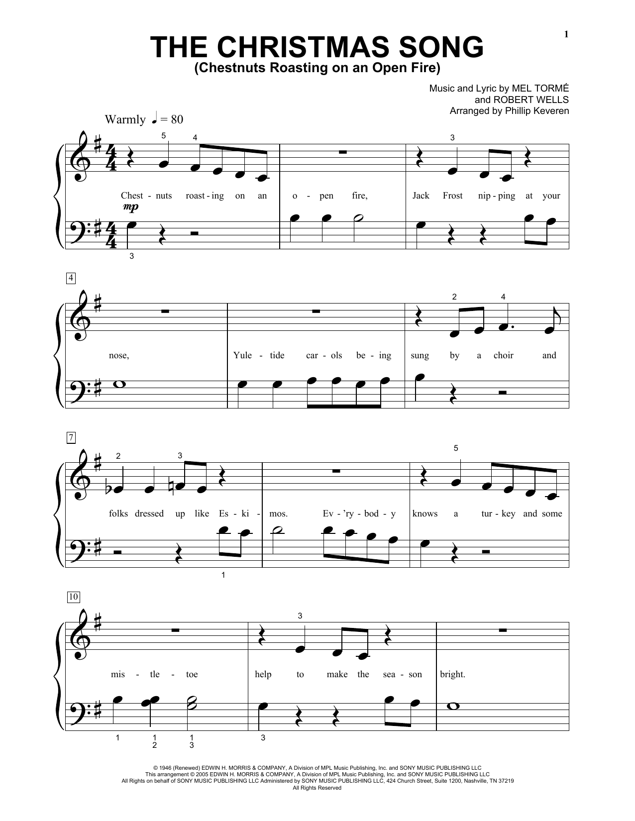 Download Mel Torme The Christmas Song (Chestnuts Roasting On An Open Fire) Sheet Music and learn how to play Piano (Big Notes) PDF digital score in minutes