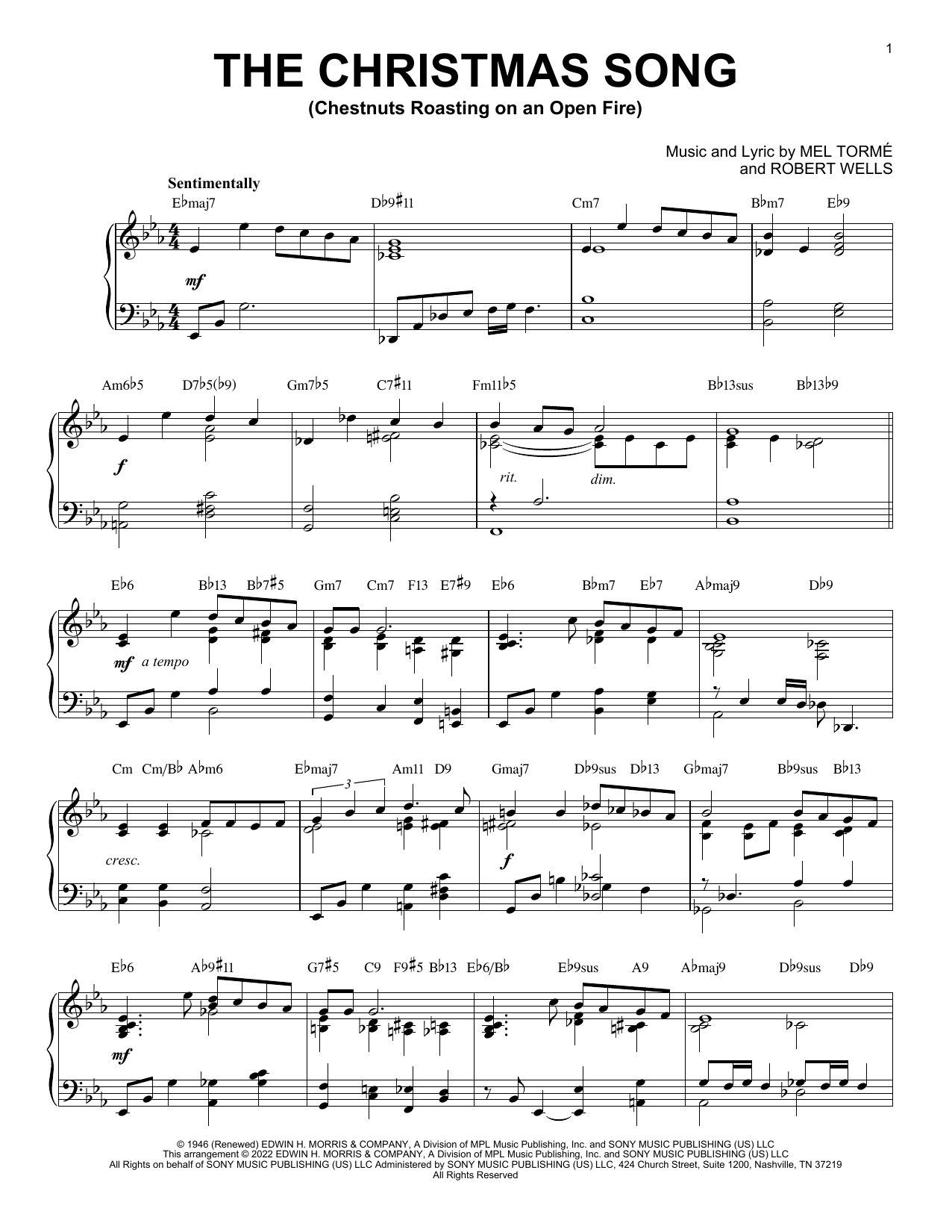 Download Mel Torme The Christmas Song (Chestnuts Roasting On An Open Fire) (arr. Brent Edstrom) Sheet Music and learn how to play Piano Solo PDF digital score in minutes