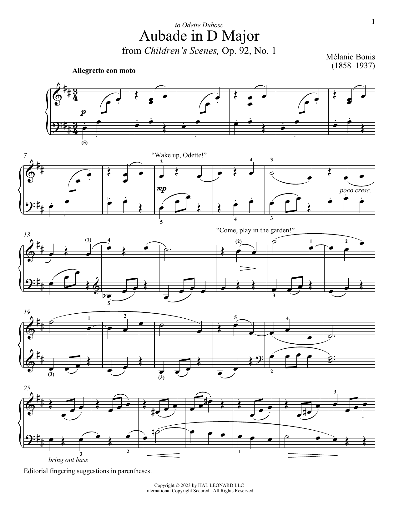 Download Melanie Bonis Aubade Sheet Music and learn how to play Piano Solo PDF digital score in minutes