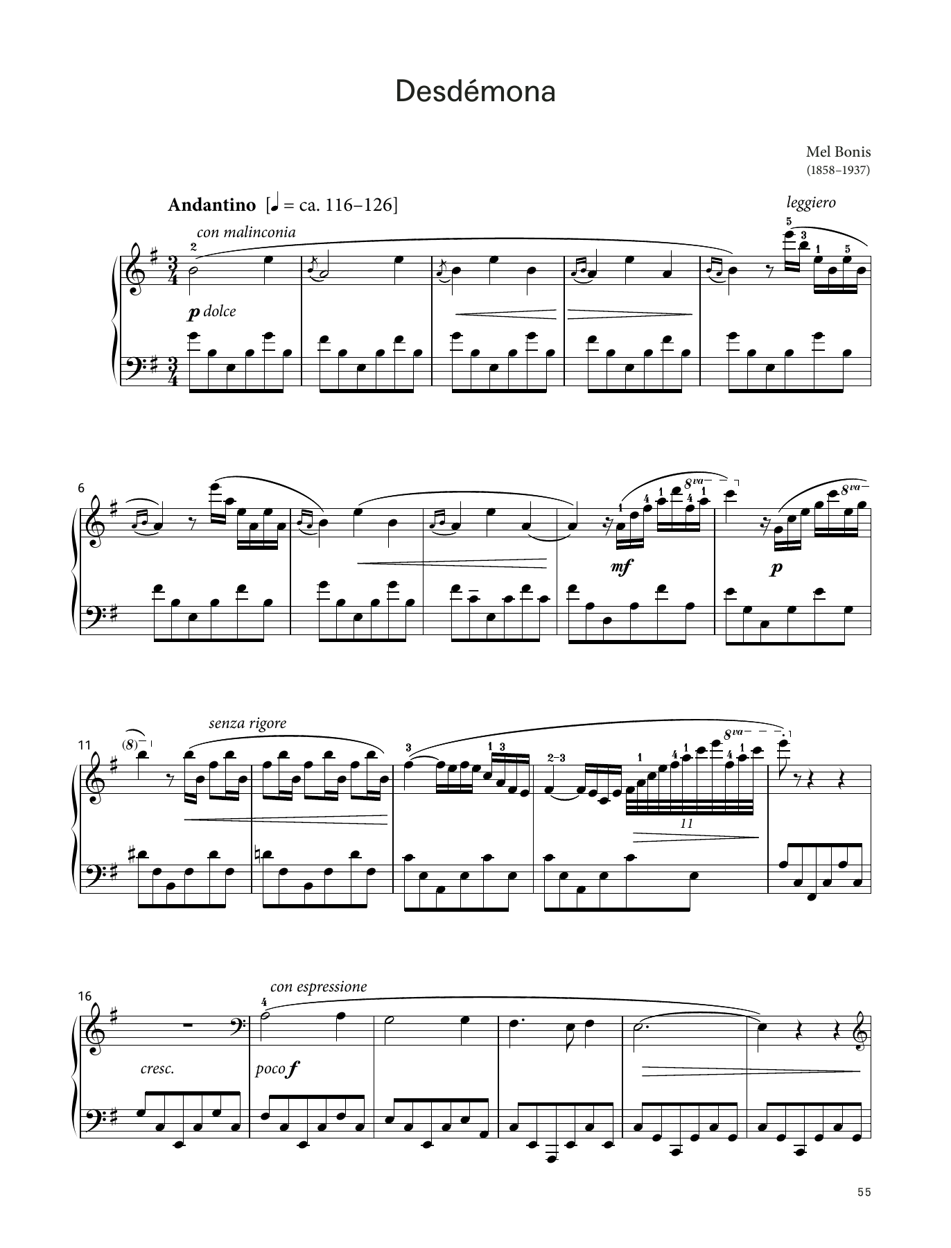 Download Mélanie Bonis Desdémona, Op. 101 (LCME Piano 2018 Grade 8 List B) Sheet Music and learn how to play Piano Solo PDF digital score in minutes