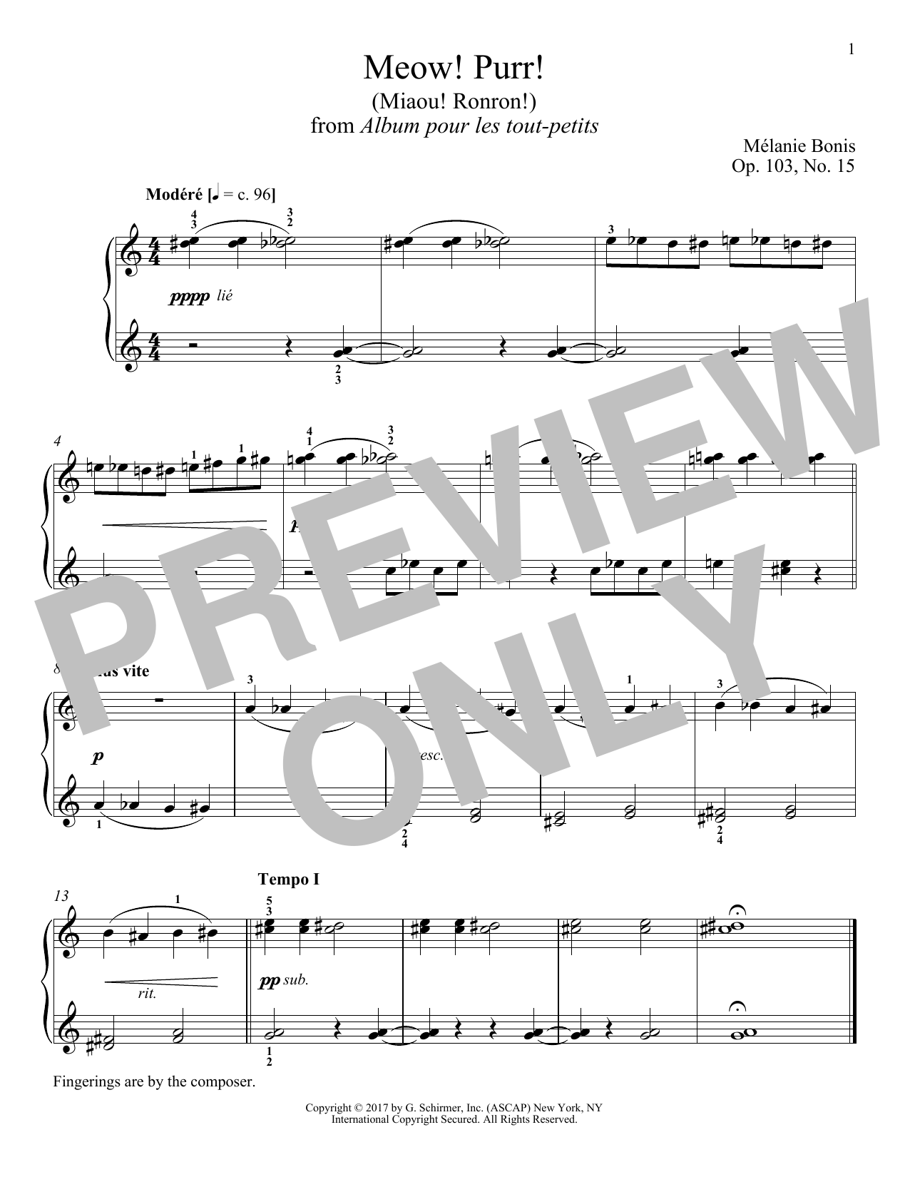 Download Melanie Bonis Meow! Purr! (Miaou! Ronron!) Sheet Music and learn how to play Piano PDF digital score in minutes