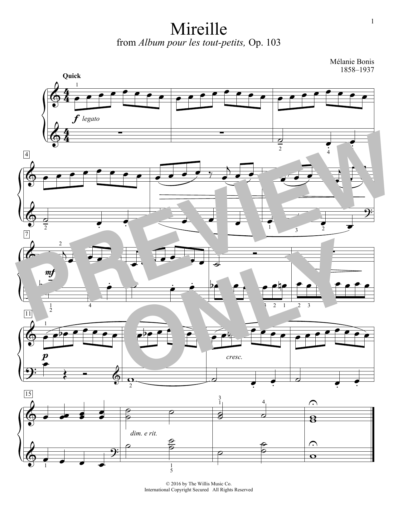 Download Melanie Bonis Mireille Sheet Music and learn how to play Educational Piano PDF digital score in minutes
