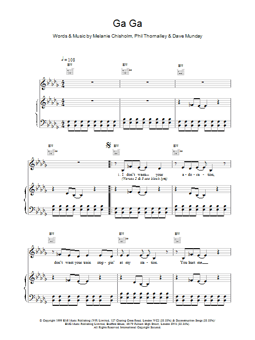 Download Melanie C Ga Ga Sheet Music and learn how to play Piano, Vocal & Guitar PDF digital score in minutes