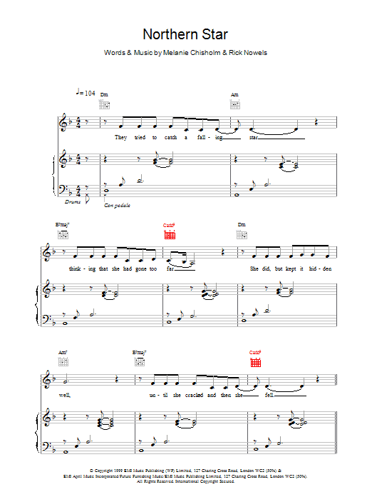 Download Melanie C Northern Star Sheet Music and learn how to play Piano, Vocal & Guitar PDF digital score in minutes