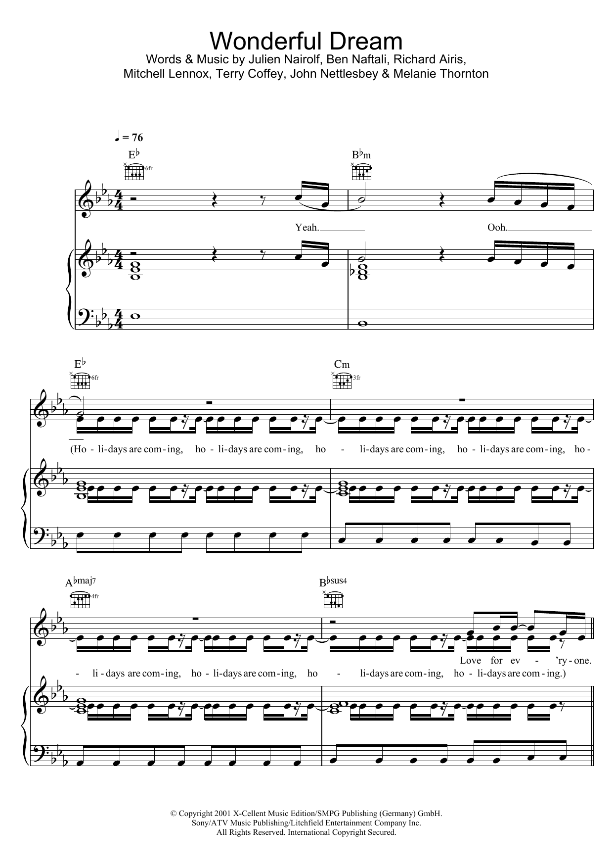 Download Melanie Thornton Wonderful Dream (Holidays Are Coming) Sheet Music and learn how to play Piano, Vocal & Guitar (Right-Hand Melody) PDF digital score in minutes
