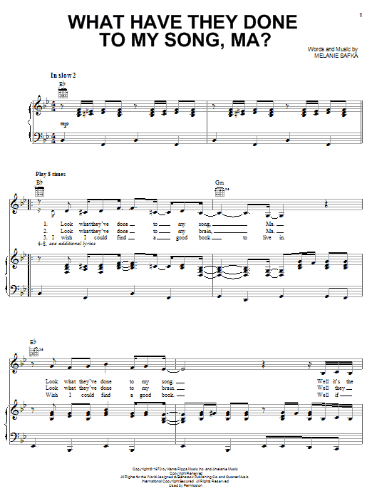 Download Melanie What Have They Done To My Song, Ma? Sheet Music and learn how to play Piano, Vocal & Guitar (Right-Hand Melody) PDF digital score in minutes