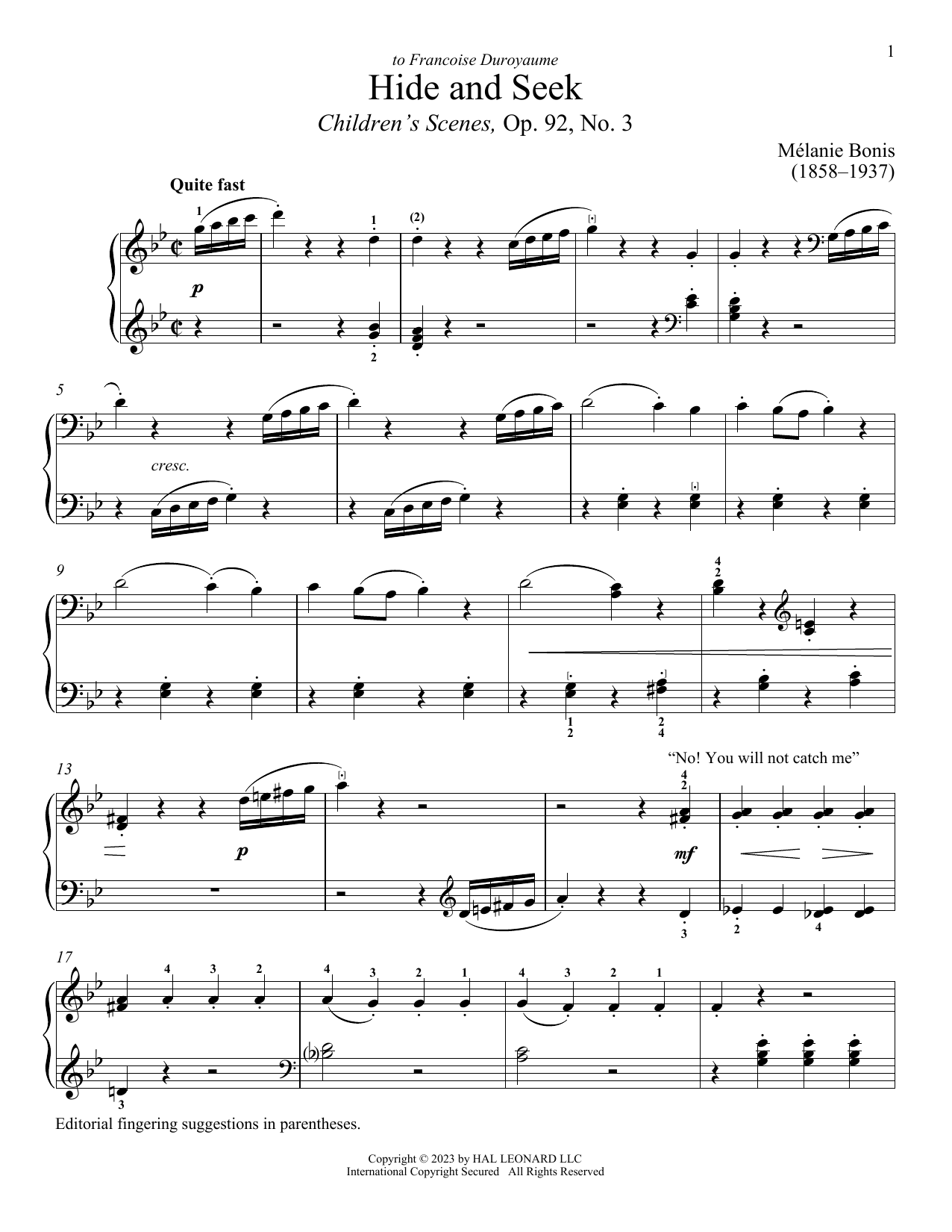 Download Melanis Bonis Hide and Seek Sheet Music and learn how to play Piano Solo PDF digital score in minutes