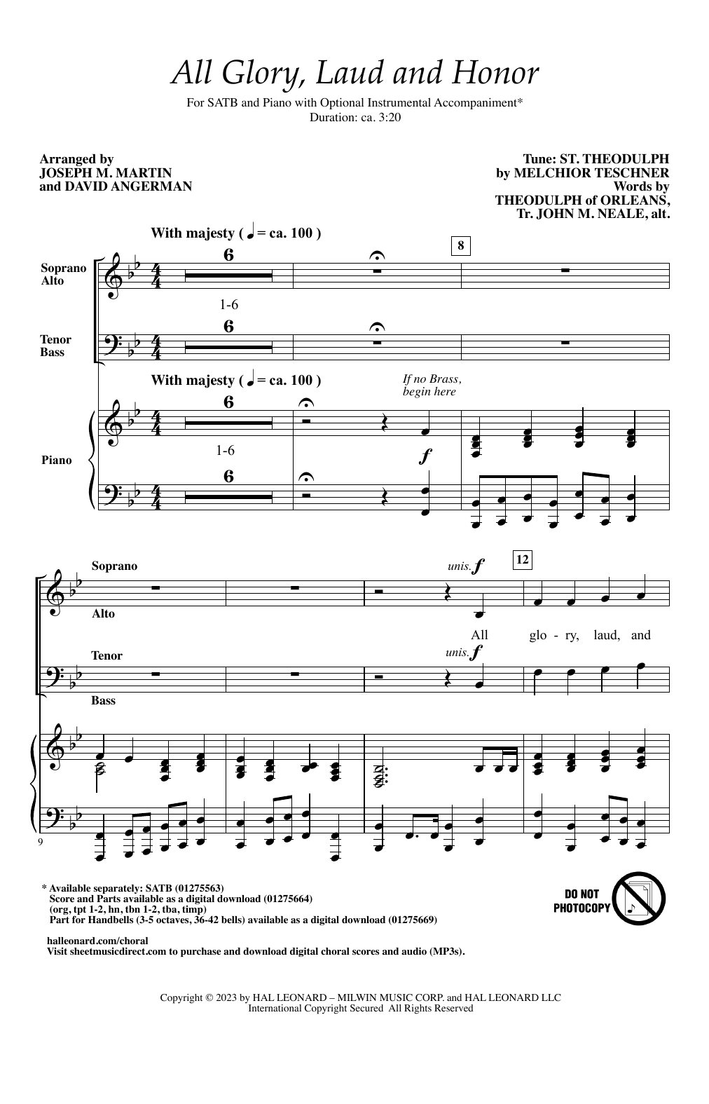 Download Melchior Teschner All Glory, Laud and Honor (arr. Joseph M. Martin and David Angerman) Sheet Music and learn how to play SATB Choir PDF digital score in minutes