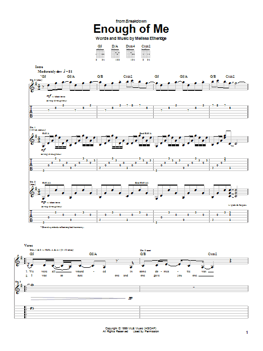 Download Melissa Etheridge Enough Of Me Sheet Music and learn how to play Piano, Vocal & Guitar (Right-Hand Melody) PDF digital score in minutes