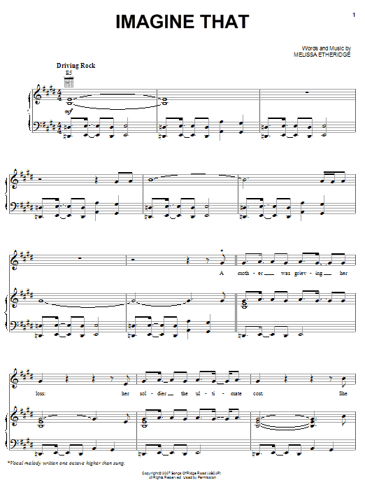 Download Melissa Etheridge Imagine That Sheet Music and learn how to play Piano, Vocal & Guitar (Right-Hand Melody) PDF digital score in minutes