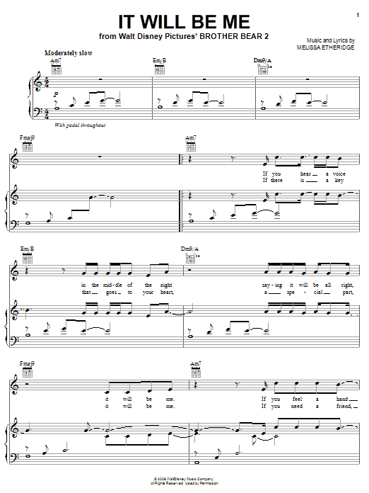 Download Melissa Etheridge It Will Be Me Sheet Music and learn how to play Piano, Vocal & Guitar (Right-Hand Melody) PDF digital score in minutes