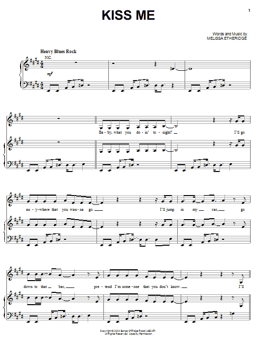 Download Melissa Etheridge Kiss Me Sheet Music and learn how to play Piano, Vocal & Guitar (Right-Hand Melody) PDF digital score in minutes